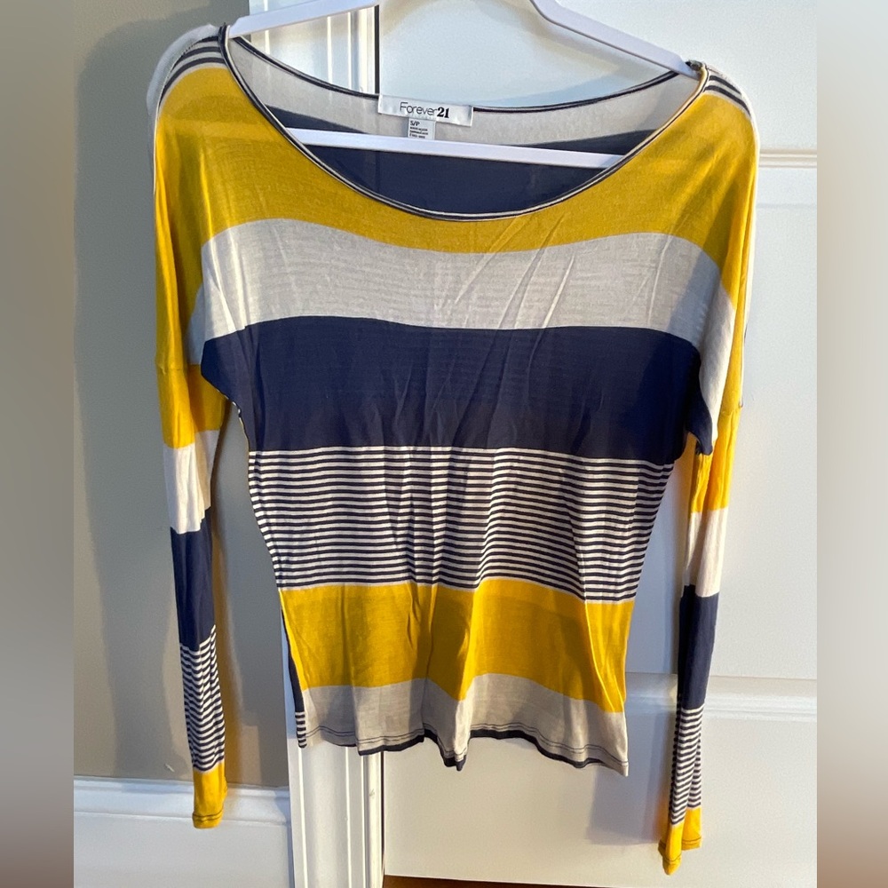 F21 blue & gold striped top